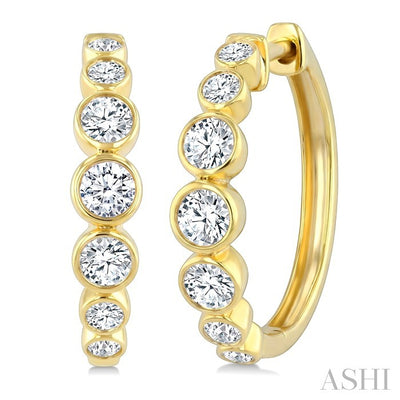 Graduated Bezel Set Diamond Fashion Hoop Earrings