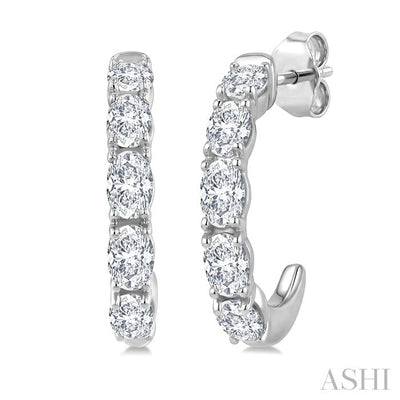Oval Shape Diamond Fashion Half Hoop Earrings