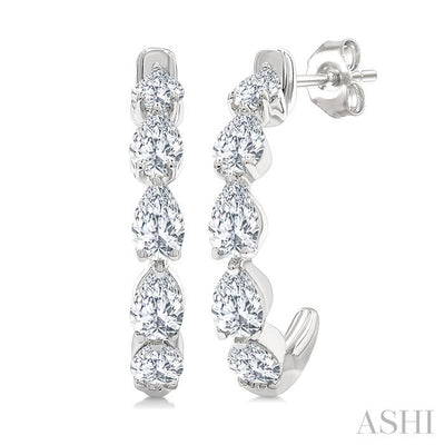 Pear Shape Diamond Fashion Half Hoop Earrings