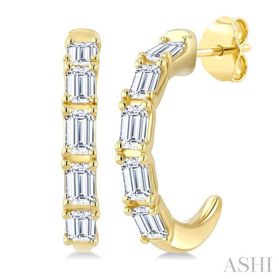 Emerald Shape Diamond Fashion Half Hoop Earrings