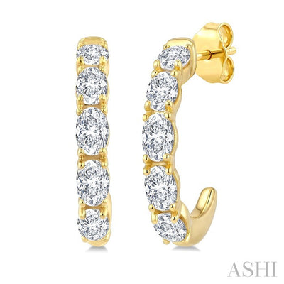 Oval Shape Diamond Fashion Half Hoop Earrings
