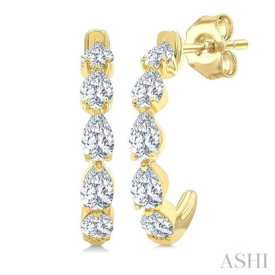 Pear Shape Diamond Fashion Half Hoop Earrings