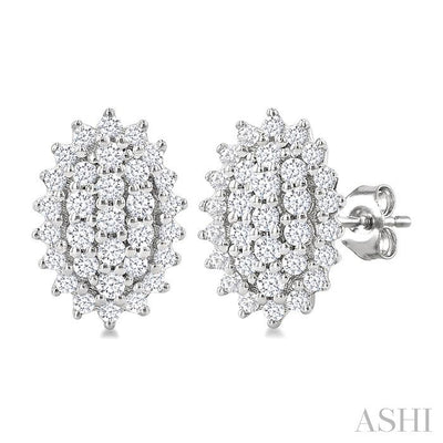 Oval Shape Petite Cluster Diamond Fashion Earrings