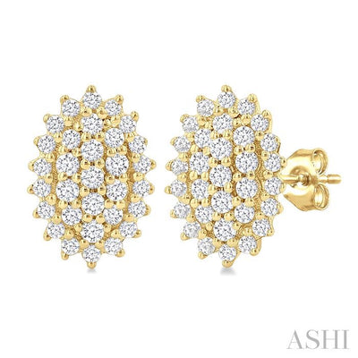 Oval Shape Petite Cluster Diamond Fashion Earrings