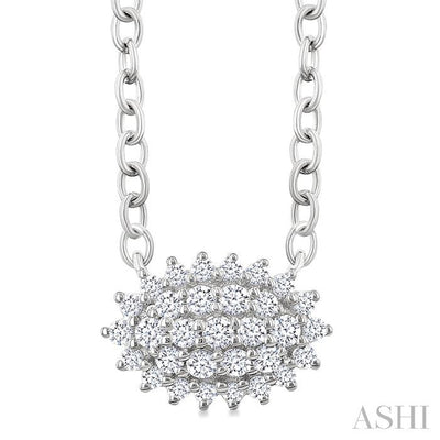 Oval Shape East-West Petite Cluster Diamond Fashion Pendant