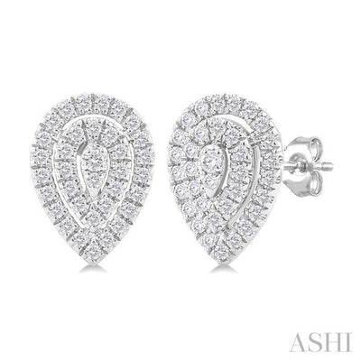 Pear Shape Petite Halo Diamond Fashion Earrings