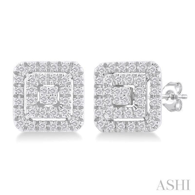 Princess Shape Petite Halo Diamond Fashion Earrings