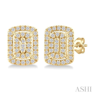 Emerald Shape Petite Halo Diamond Fashion Earrings