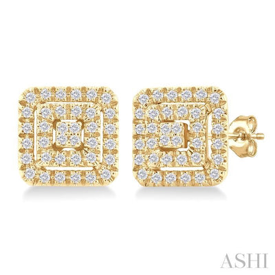 Princess Shape Petite Halo Diamond Fashion Earrings