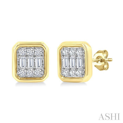 Emerald Shape Bezel Set Petite Fusion Diamond Fashion Earrings
