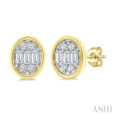 Oval Shape Bezel Set Petite Fusion Diamond Fashion Earrings