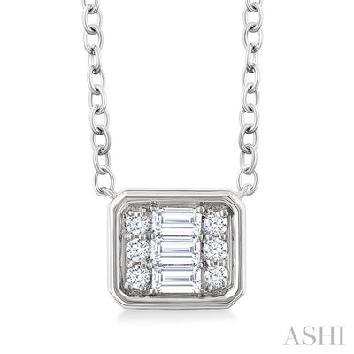 Emerald Shape East-West Bezel Set Petite Fusion Diamond Fashion Pendant