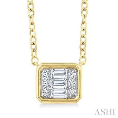 Emerald Shape East-West Bezel Set Petite Fusion Diamond Fashion Pendant