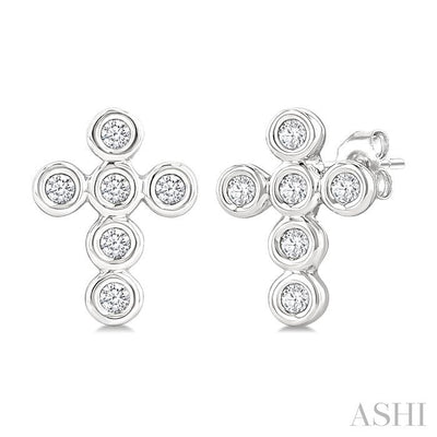 Cross Bezel Set Petite Diamond Fashion Earrings