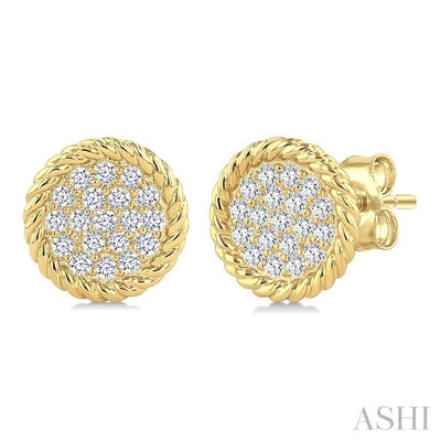 Pave-Set Round Shape Rope Diamond Fashion Earrings