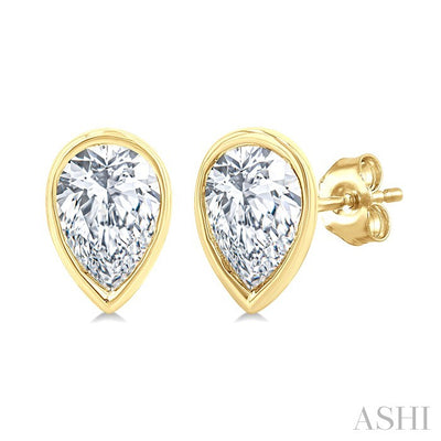 Pear Shape Bezel Set Petite Diamond Stud Earrings