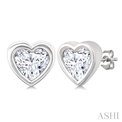 Heart Shape Bezel Set Petite Diamond Fashion Earrings