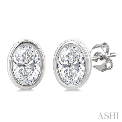 Oval Shape Bezel Set Petite Diamond Fashion Earrings