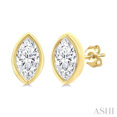Marquise Shape Bezel Set Petite Diamond Fashion Earrings