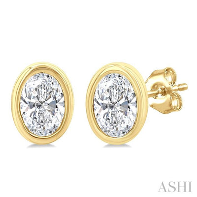 Oval Shape Bezel Set Petite Diamond Fashion Earrings