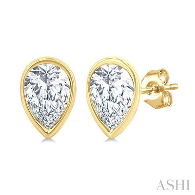 Pear Shape Bezel Set Petite Diamond Stud Earrings