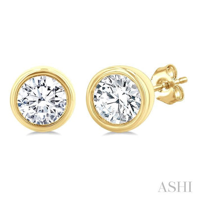 Round Shape Bezel Set Petite Diamond Fashion Earrings