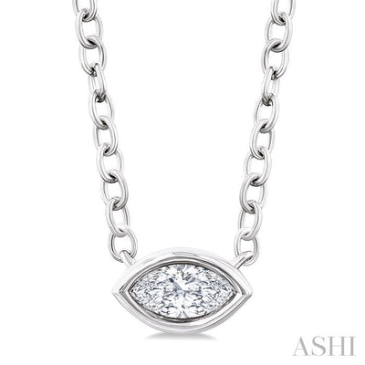 Marquise Shape East-West Bezel Set Petite Diamond Fashion Pendant