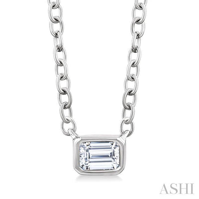 Emerald Shape East-West Bezel Set Petite Diamond Fashion Pendant