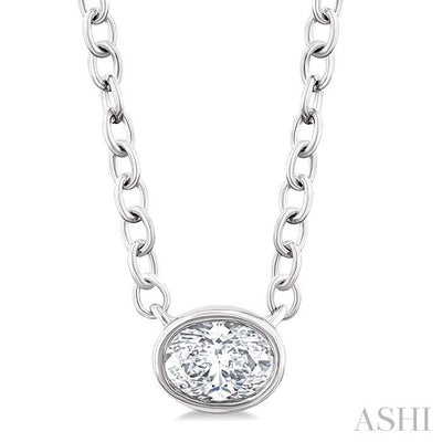 Oval Shape East-West Bezel Set Petite Diamond Fashion Pendant