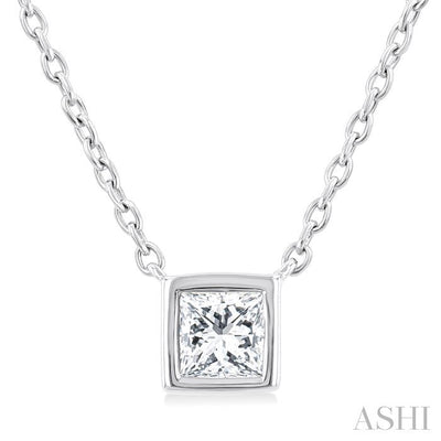Princess Shape Bezel Set Petite Diamond Fashion Pendant