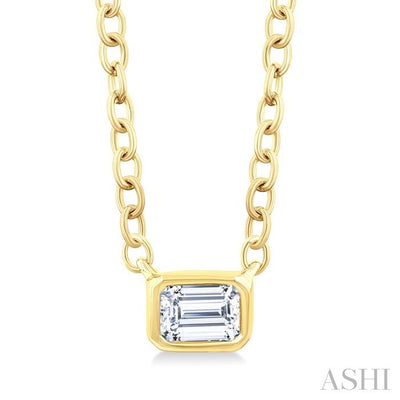 Emerald Shape East-West Bezel Set Petite Diamond Fashion Pendant