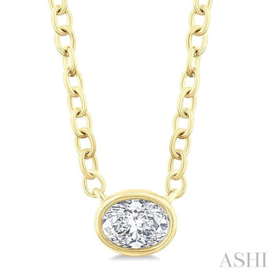 Oval Shape East-West Bezel Set Petite Diamond Fashion Pendant