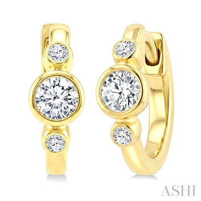 Round Bezel Set Petite Diamond Huggie Earrings