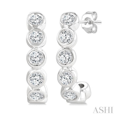 Bezel Set Petite Diamond Half Hoop Earrings