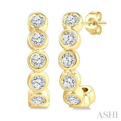 Bezel Set Petite Diamond Half Hoop Earrings