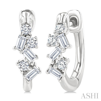 Scatter Baguette Diamond Petite Huggie Fashion Earrings