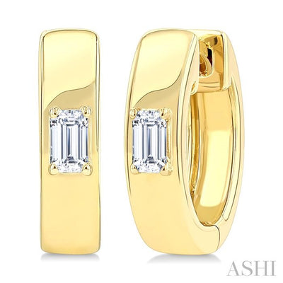 Emerald Shape Petite Prong Diamond Huggie Earrings