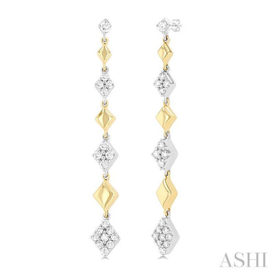 Puffed Diamond Shape Long Earrings