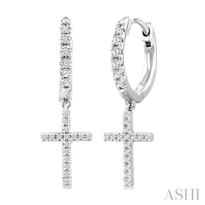 Cross Petite Diamond Huggie Fashion Earrings
