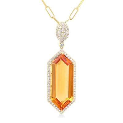 Citrine & Diamond Paperclip Pendant