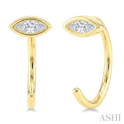 Marquise Shape Bezel Set Petite Diamond Huggie Earrings