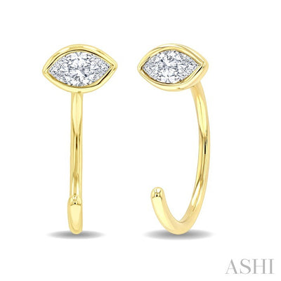 Marquise Shape Bezel Set Petite Diamond Huggie Earrings