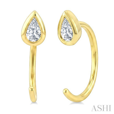 Pear Shape Bezel Set Petite Diamond Huggie Earrings