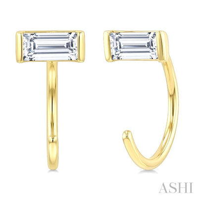 Emerald Shape Petite Diamond Huggie Earrings