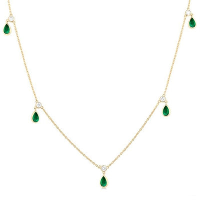 Emerald & Diamond Station Necklace