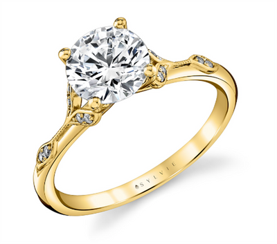 Round Diamond Floral Engagement Ring