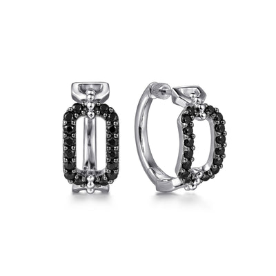 Bujukan Sterling Silver Black Spinel Huggie Hoop Earrings