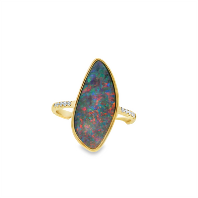 Australian Opal Doublet & Diamond Ring