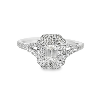 Emerald-cut Diamond Double Halo Engagement Ring