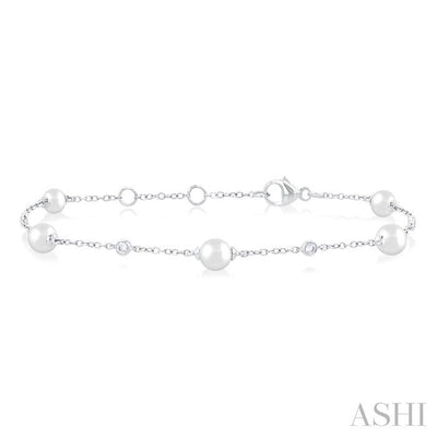 Pearl & Diamond Station Chain Bracelet